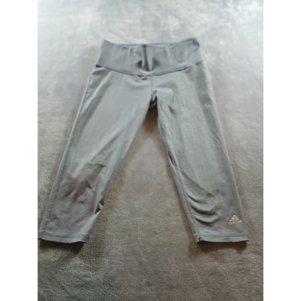 Adidas Womens Climalite Mid-Rise Capri Leggings Gray Medium Moisture Wicking